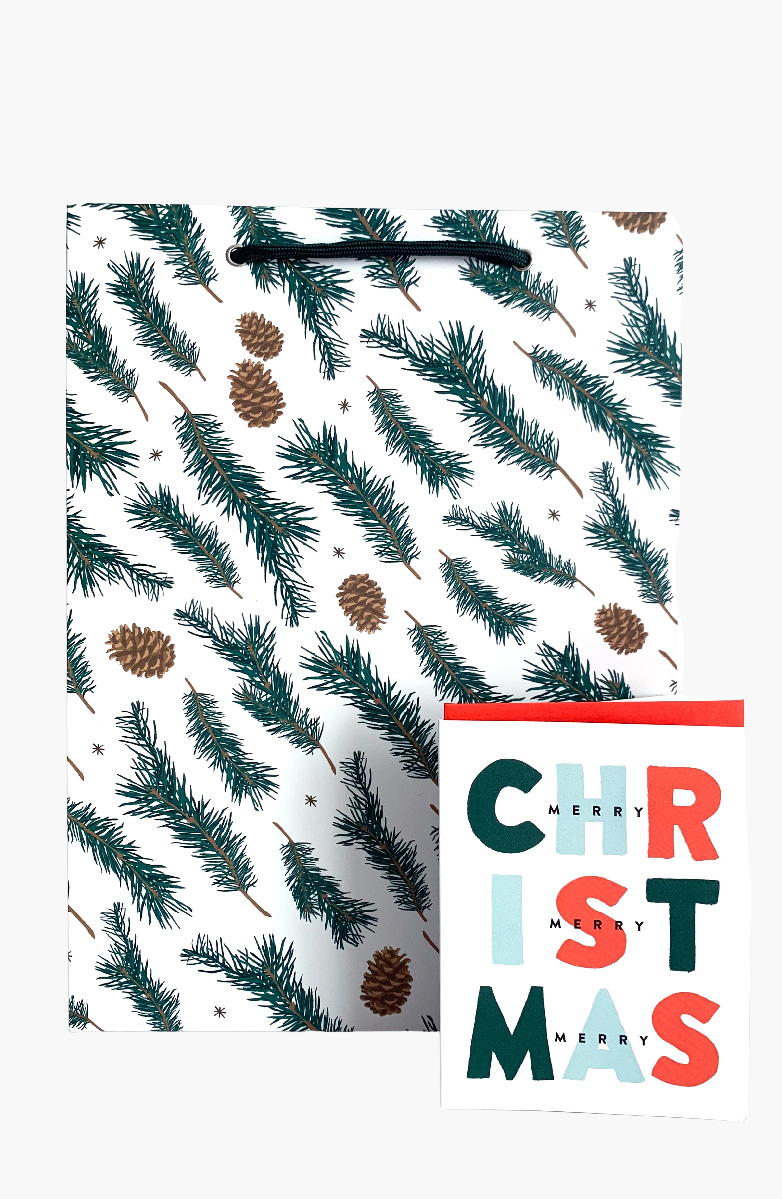 Joy Paper Co. Pine Pattern Holiday Gift Bag and Card Set 