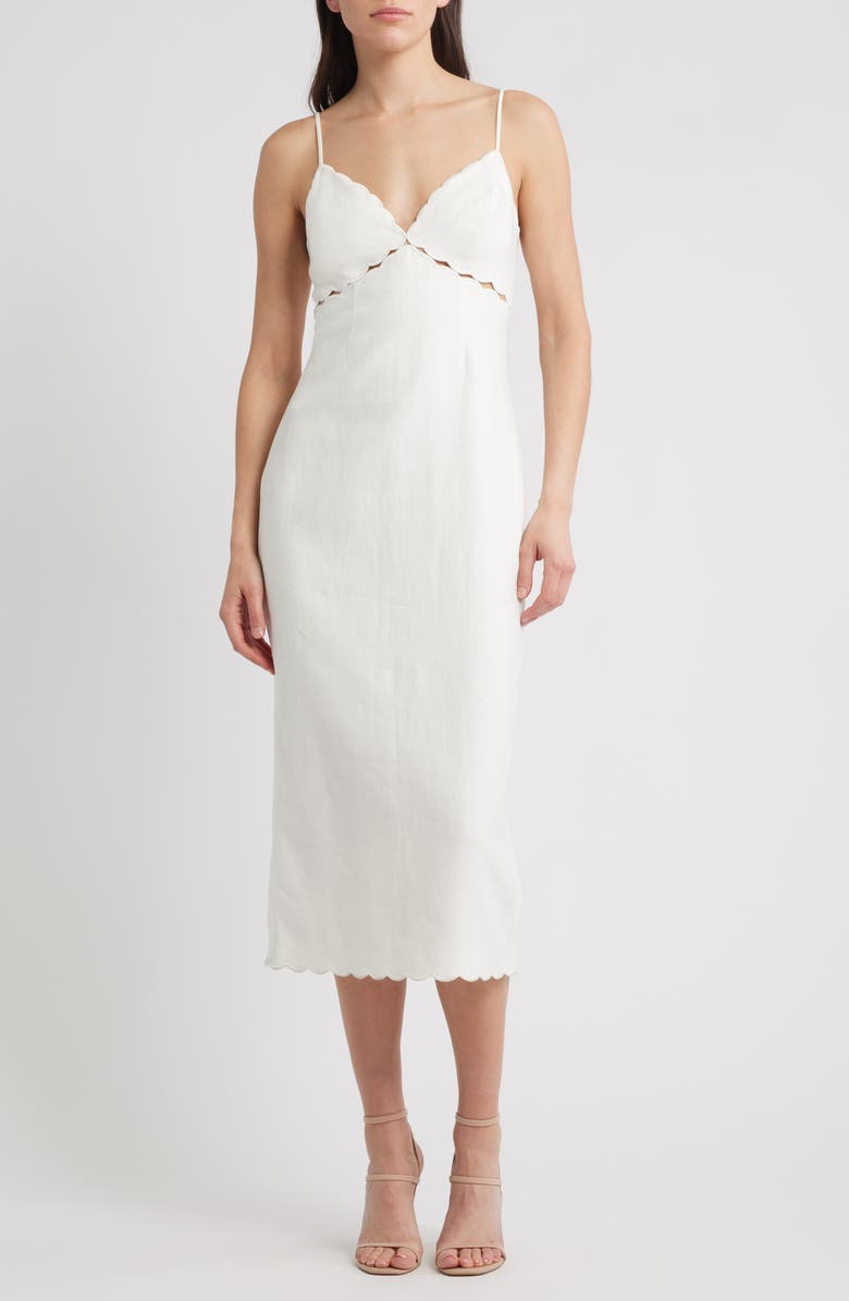 LoveShackFancy Sydelle Embroidered Trim Linen Midi Dress, Main, color, 