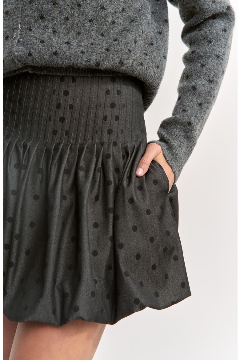 Adrienne Polka Dot Bubble Hem Miniskirt, Alternate, color, CHARCOAL BLACK