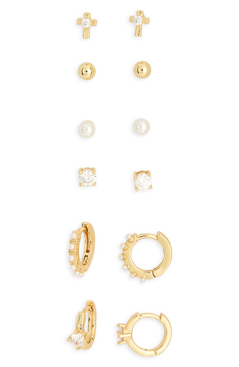 Leith Assorted 6-Pack Cubic Zirconia Earrings, Alternate, color, Clear- White- Gold