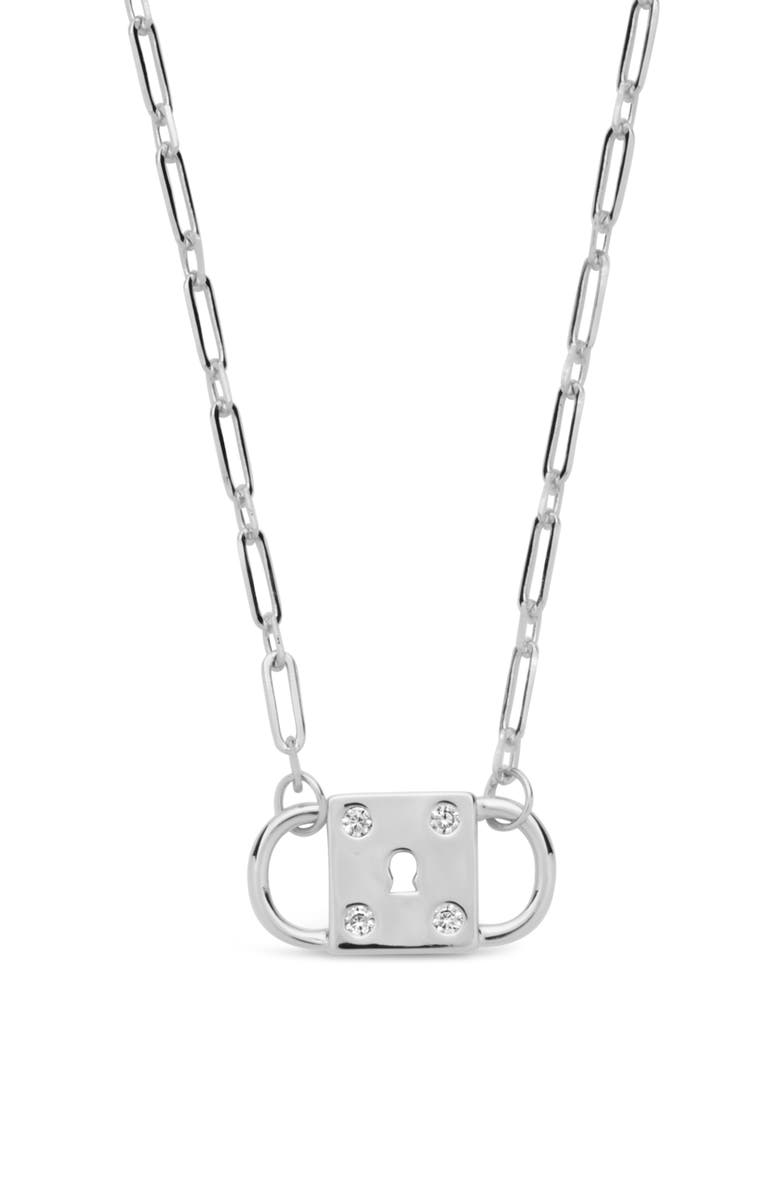 Sterling Forever Double Padlock Cubic Zirconia Pendant Necklace, Main, color, Silver