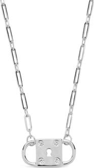 Sterling Forever Double Padlock Cubic Zirconia Pendant Necklace