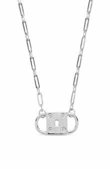 Sterling Forever Double Padlock Cubic Zirconia Pendant Necklace