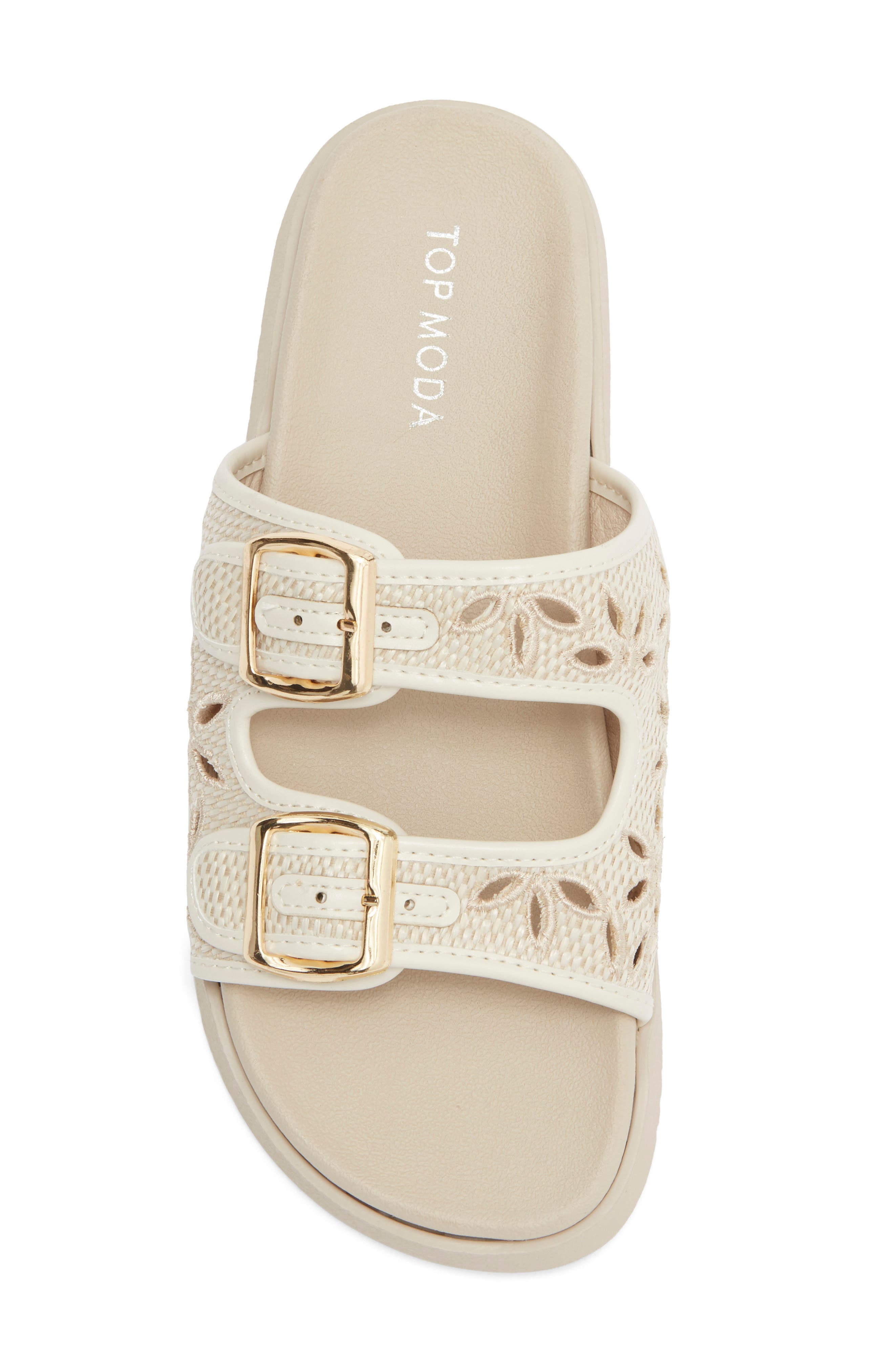 TOP MODA Alaska Slide Sandal, Alternate, color, Ivory Raffia