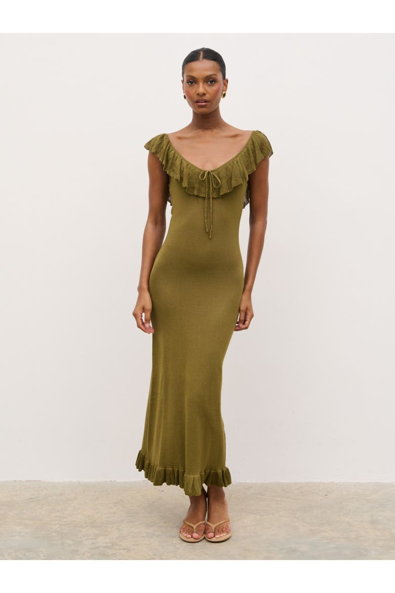 Sascha Frill Detail Knit Midi Dress, Alternate, color, Green