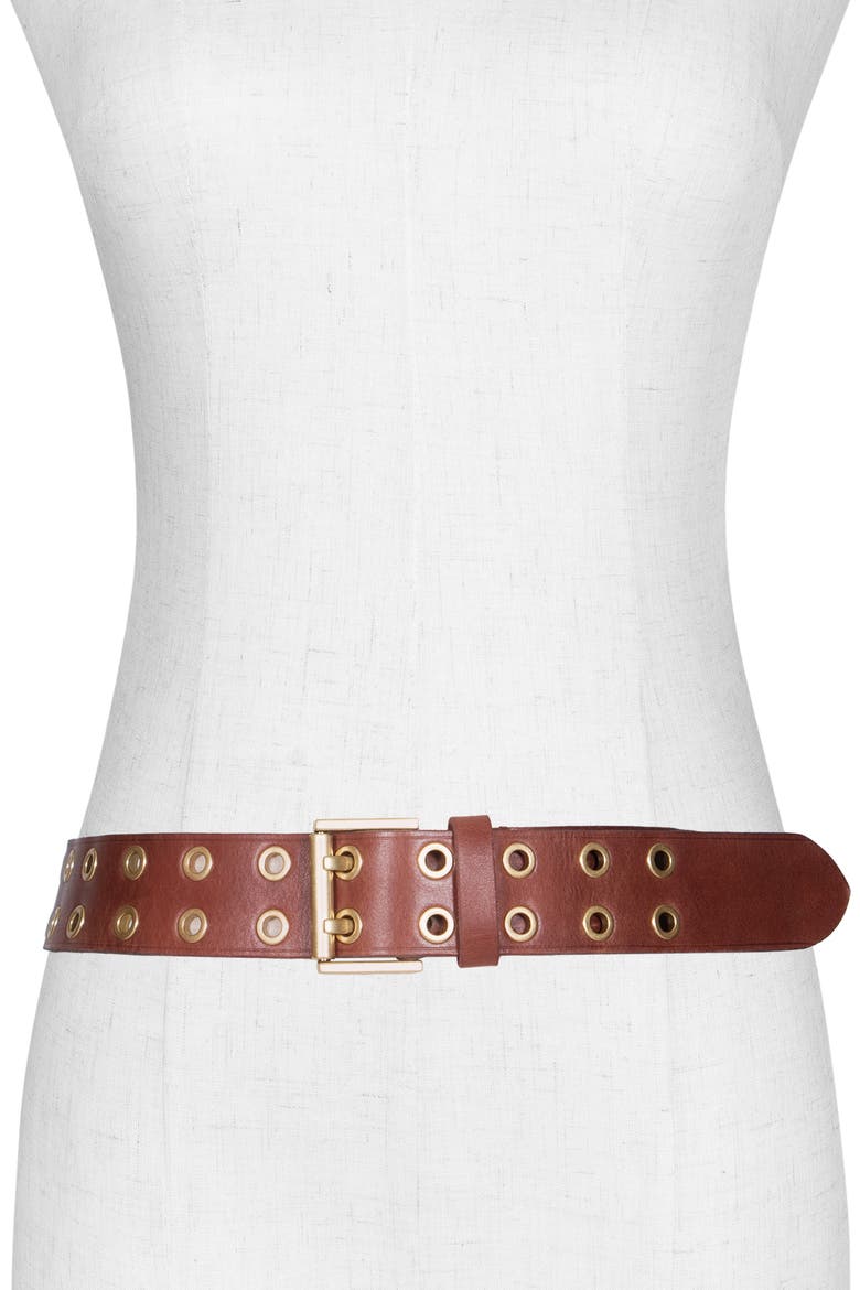 Leather Eyelet Belt, Alternate, color, BROWN