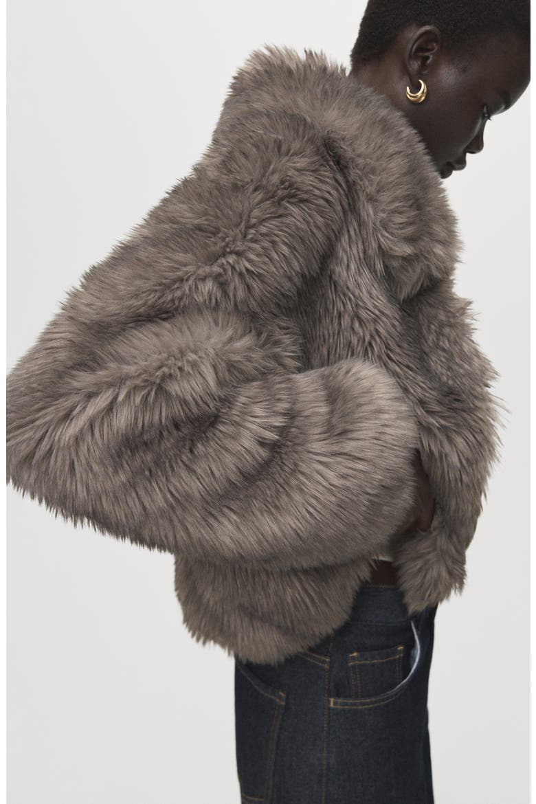 Faux Fur Front Zip Jacket, Alternate, color, GREY