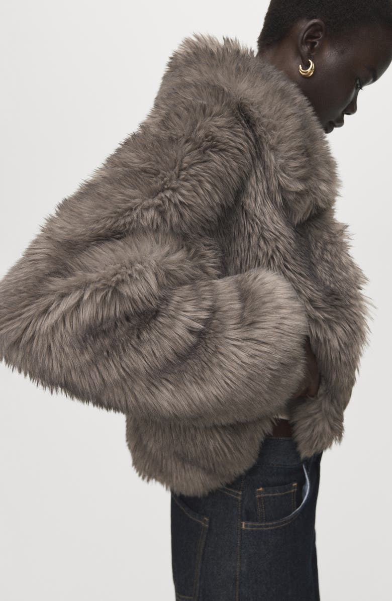 MANGO Faux Fur Front Zip Jacket, Alternate, color, Grey