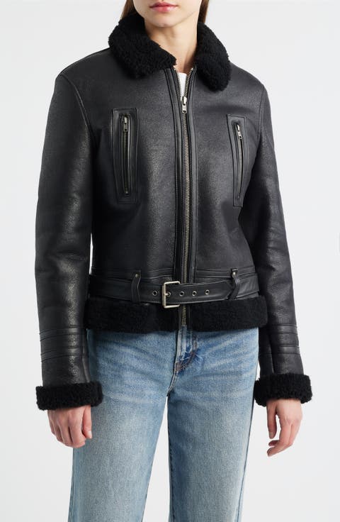 Leather Jacket with Genuine Shearling Trim
