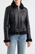 Frye Leather Jacket with Genuine Shearling Trim