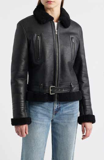 Leather Jacket with Genuine Shearling Trim