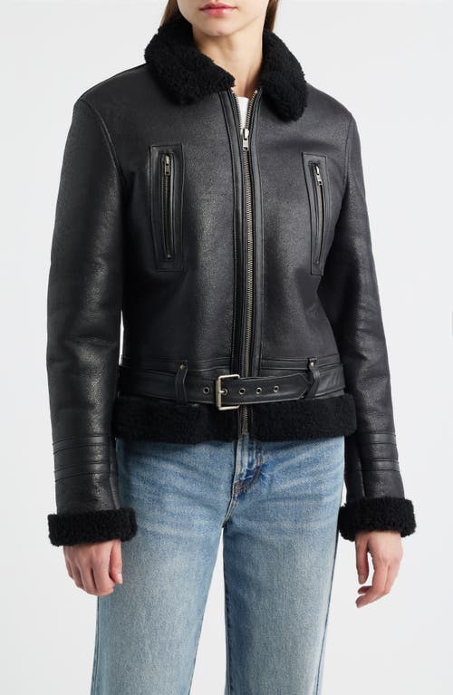 Frye Leather Jacket With Genuine Shearling Trim In Black