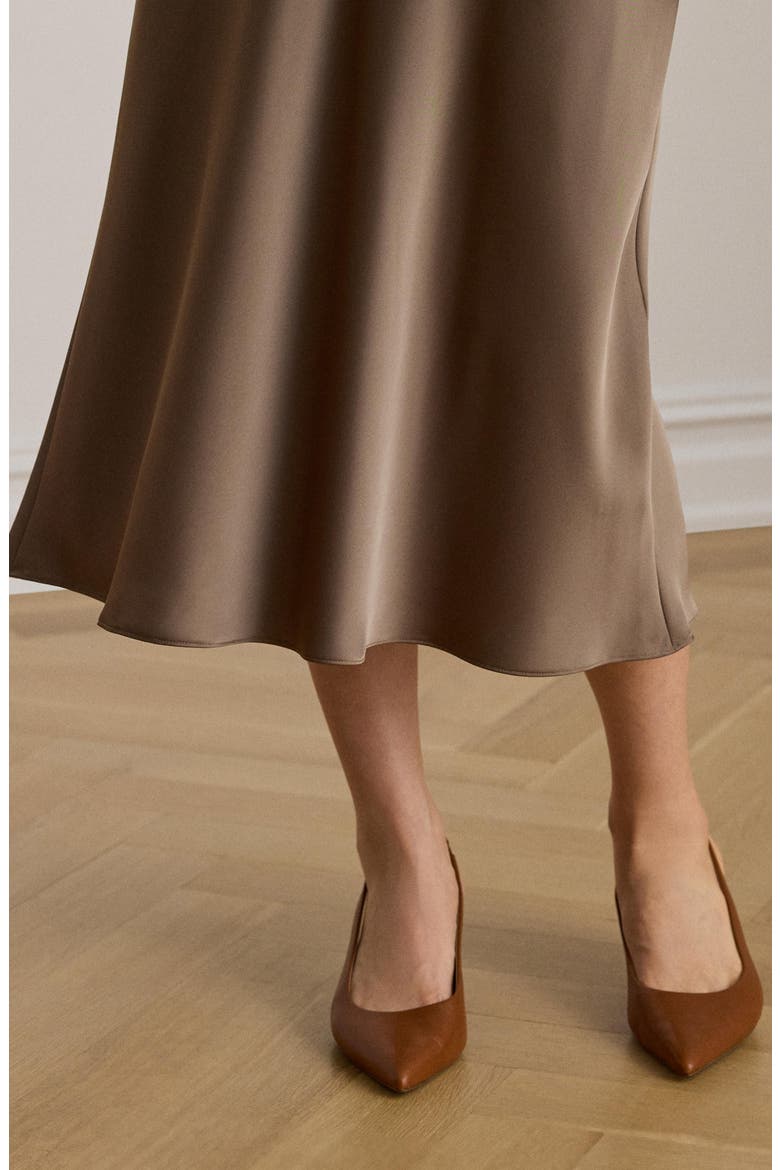 Satin Charmeuse Midi Skirt, Alternate, color, TAUPE BROWN