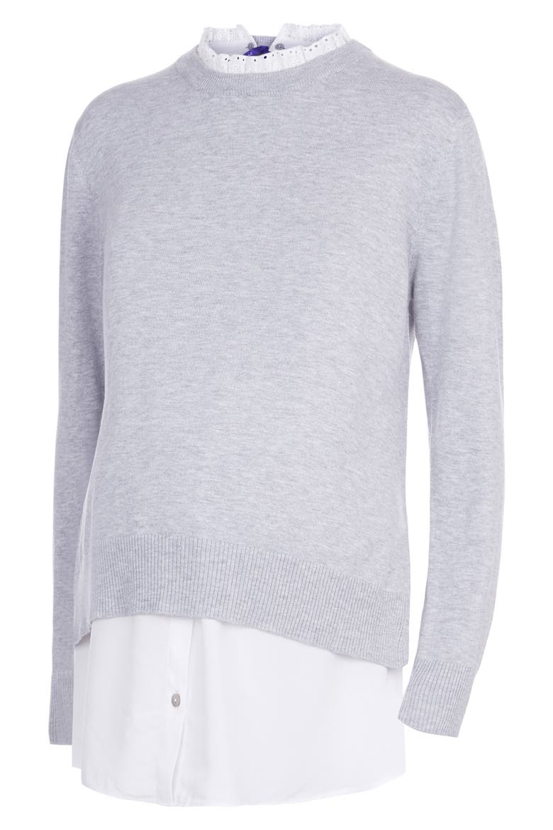 Layered Lace Trim Maternity/Nursing Sweater, Alternate, color, DARK GREY