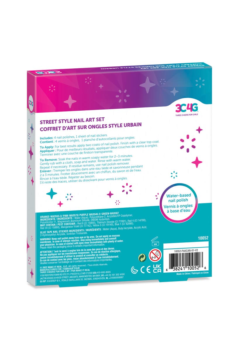 Three Cheers For Girls 3C4G Graffiti Street Style Nail Art Set 4 Bottles Of Polish W/ Nail Stickers, Alternate, color, Multicolored