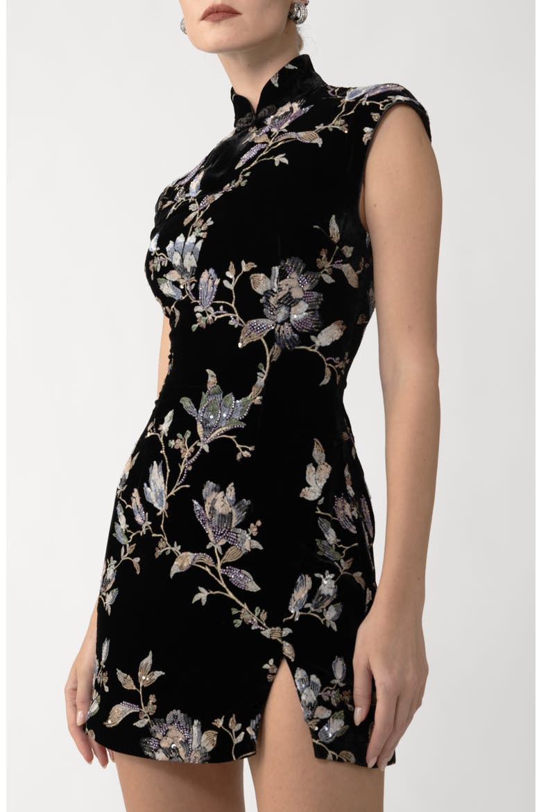 Devon Embellished Velvet Cocktail Minidress, Alternate, color, BLACK