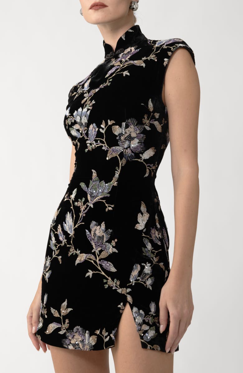 SAU LEE Devon Embellished Velvet Cocktail Minidress, Alternate, color, Black