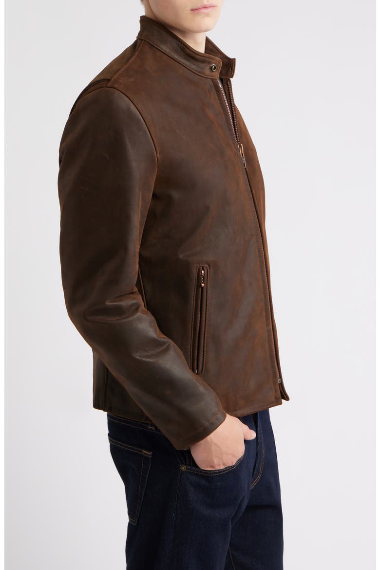 Café Racer Slim Fit Cowhide Leather Jacket, Alternate, color, BROWN