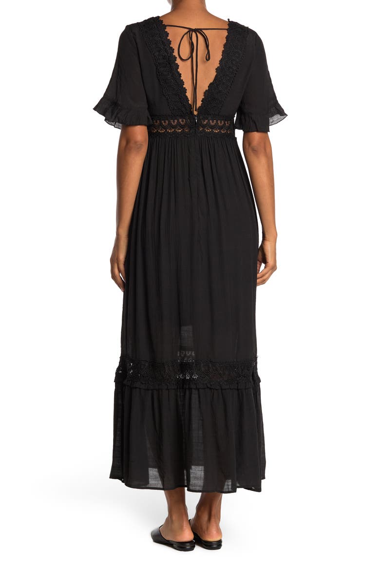 Short Sleeve Crochet Dress, Alternate, color, BLACK