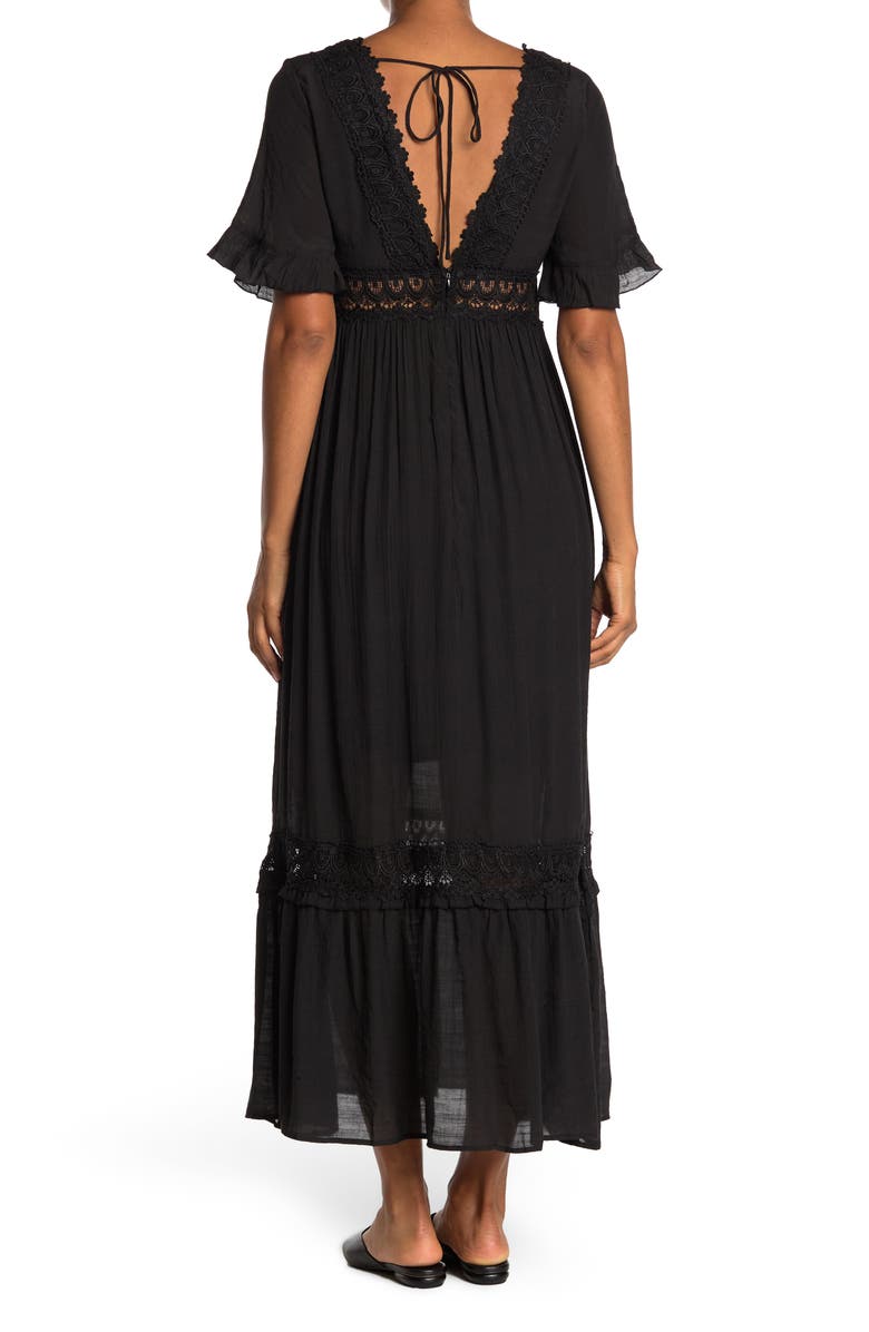 WISHLIST Short Sleeve Crochet Dress, Alternate, color, Black