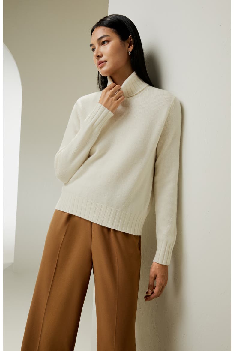 Women's Turtleneck Sweater with Rib Hemline, Alternate, color, White