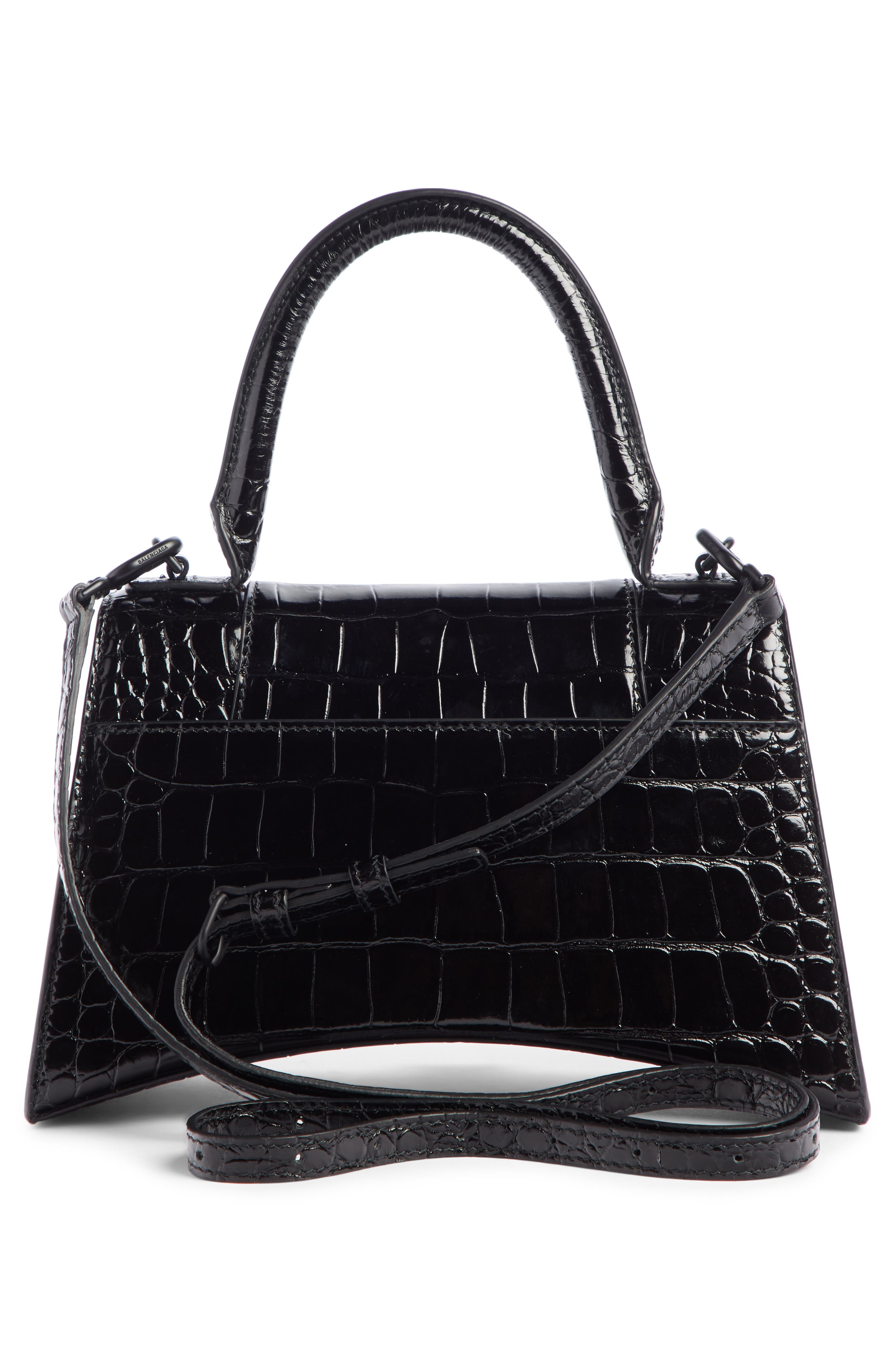 Balenciaga Extra Small Hourglass Croc Embossed Leather Top Handle Bag, Alternate, color, 
