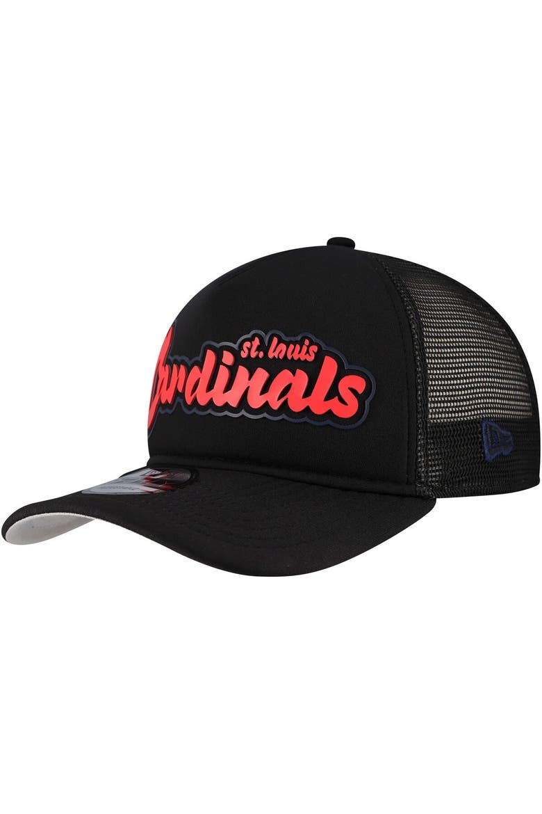 Men's New Era Black St. Louis Cardinals Retro Bold A-Frame Trucker 9FORTY Adjustable Hat, Main, color, Black