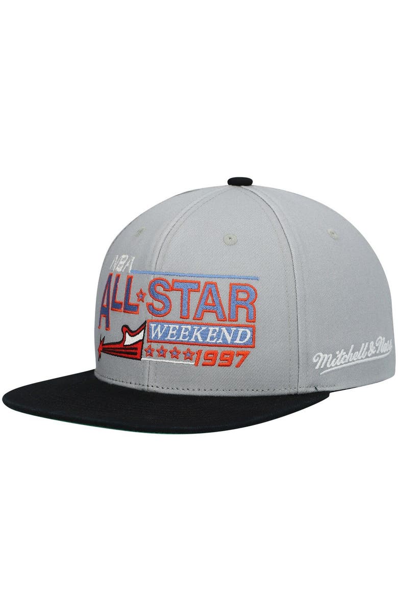 Mitchell & Ness Men's Mitchell & Ness Gray 1997 NBA All-Star Game Hardwood Classics Wordmark Snapback Hat, Main, color,