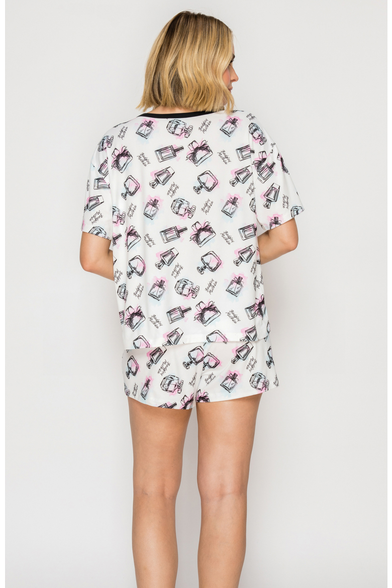 Yummy Henley Top & Short PJ set, Alternate, color, Cream perfume