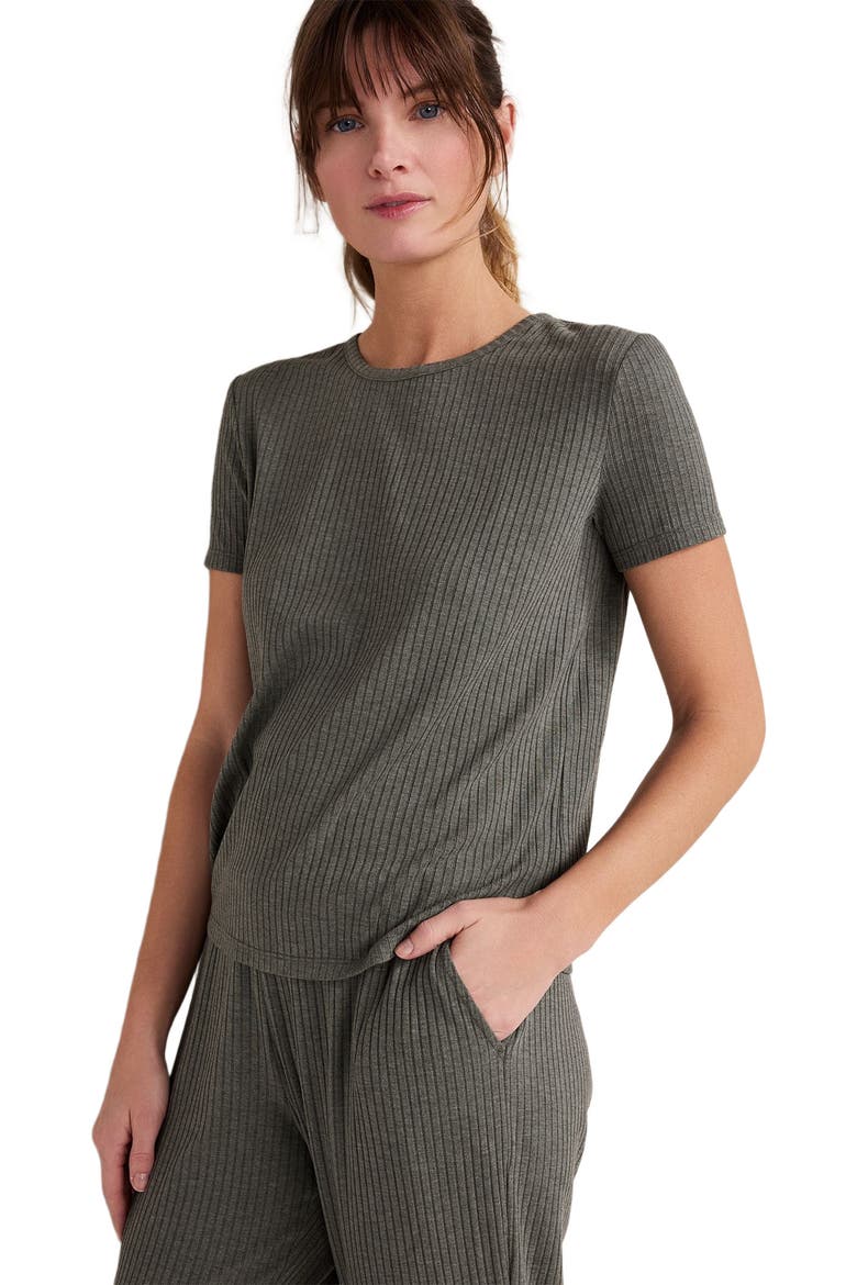 Drapey Rib Knit Short Sleeve Crewneck, Main, color, Cypress Hthr