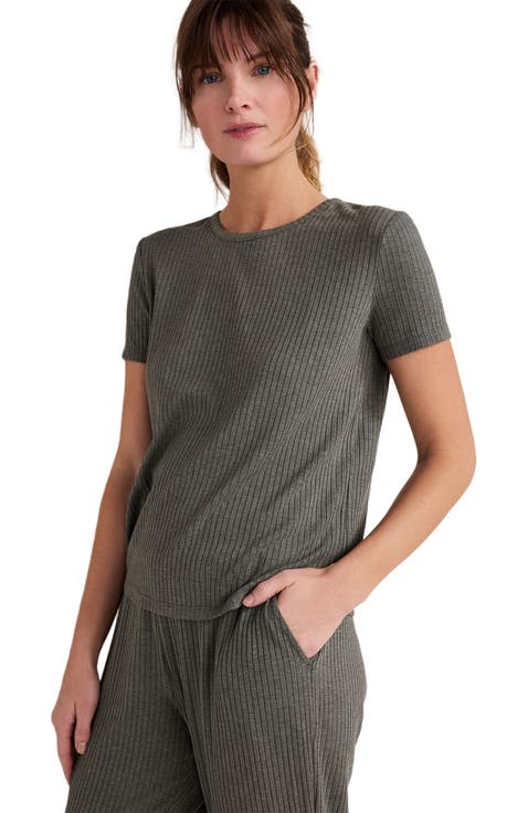 Drapey Rib Knit Short Sleeve Crewneck