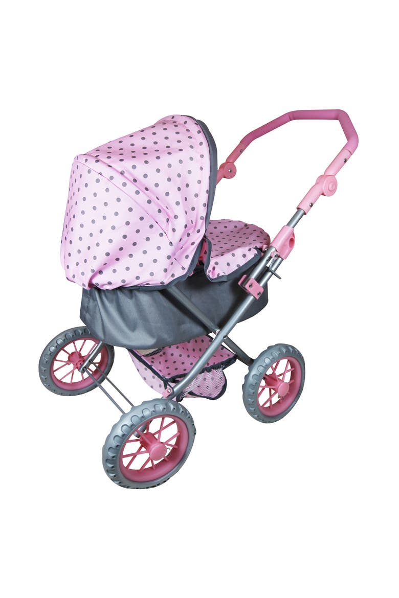 Baby Doll Pram, Pink & Grey Polka Dots, Push Stroller, Fits Up To 18 Inches, Alternate, color, Pink