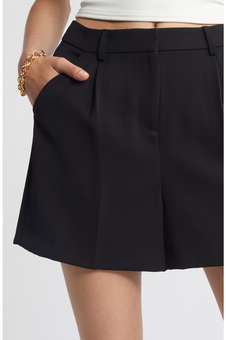 Pleated High Waist Trouser Shorts, Alternate, color, BLACK