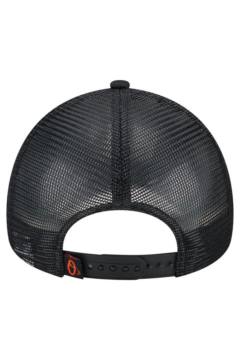 Men's New Era  Black Baltimore Orioles Distressed 9FORTY A-Frame Adjustable Trucker Hat, Alternate, color, Black