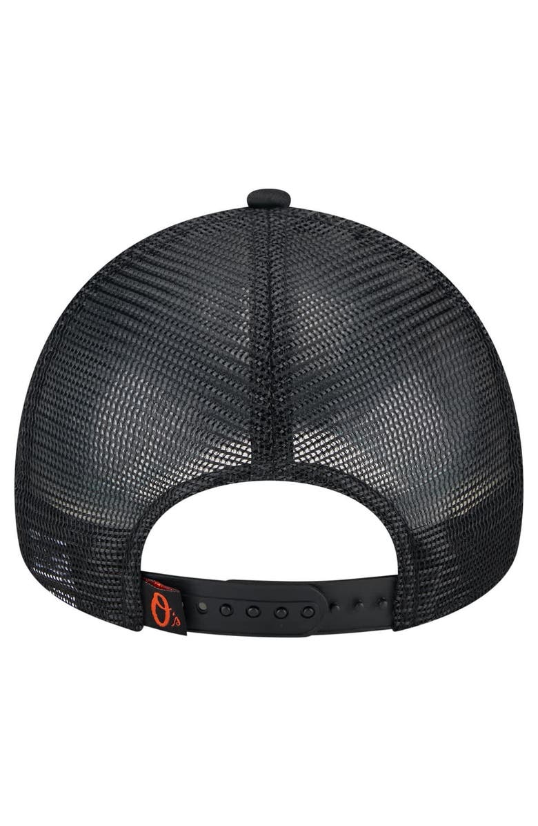 New Era Men's New Era Black Baltimore Orioles Distressed 9FORTY A-Frame Adjustable Trucker Hat, Alternate, color, Black