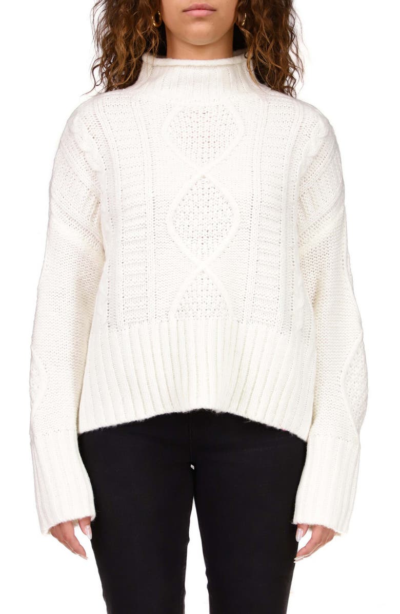 Sanctuary Warm Up Cable Funnel Neck Sweater, Main, color, Creme