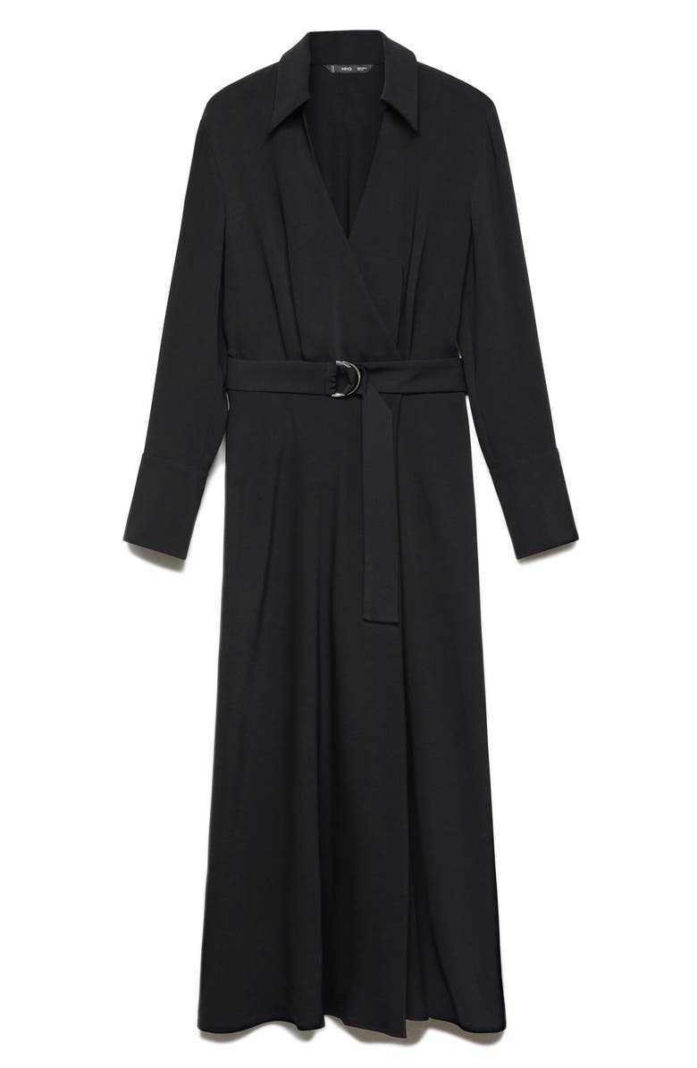 MANGO Long Sleeve Wrap Maxi Shirtdress, Alternate, color, 