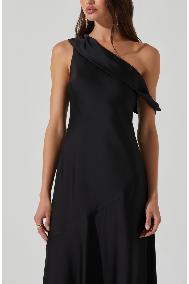 Orissa One-Shoulder Satin Midi Dress, Alternate, color, BLACK