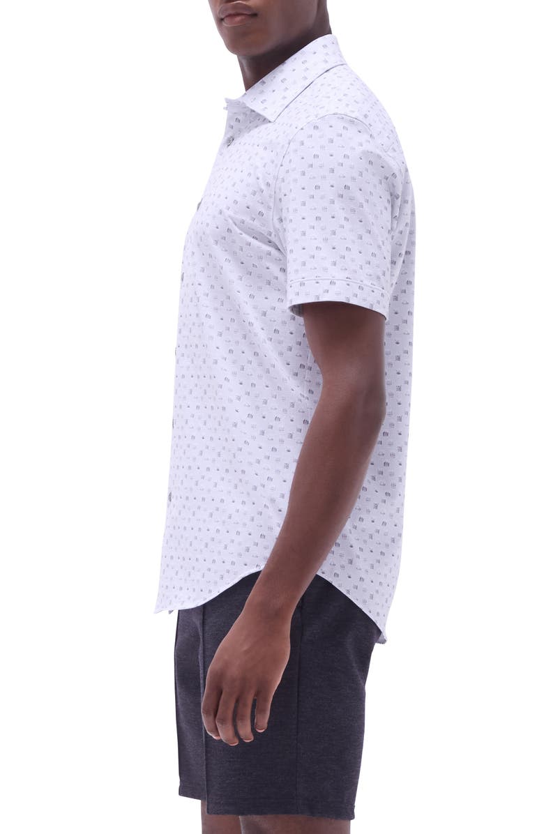 Bugatchi Miles OoohCotton<sup>®</sup> Whiskey Print Short Sleeve Button-Up Shirt, Alternate, color, Platinum