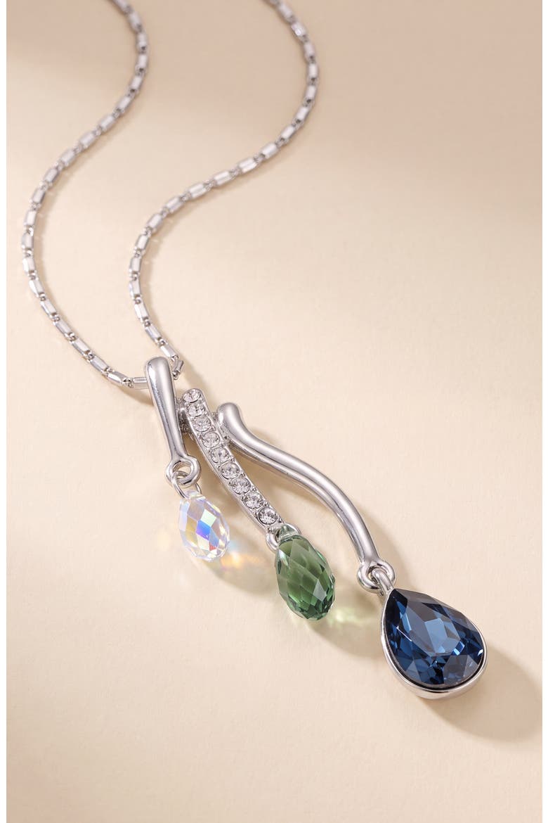 Crystal Trio Teardrop Pendant Necklace, Alternate, color, Silver
