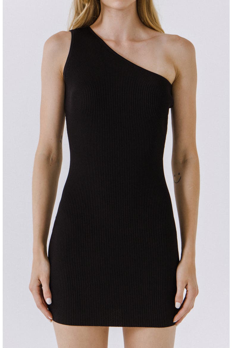 One-Shoulder Ribbed Minidress, Alternate, color, BLACK