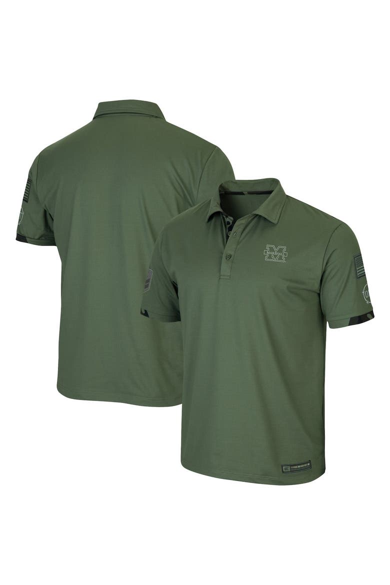 Men's Colosseum Olive Marshall Thundering Herd OHT Military Appreciation Echo Polo, Alternate, color, Olive