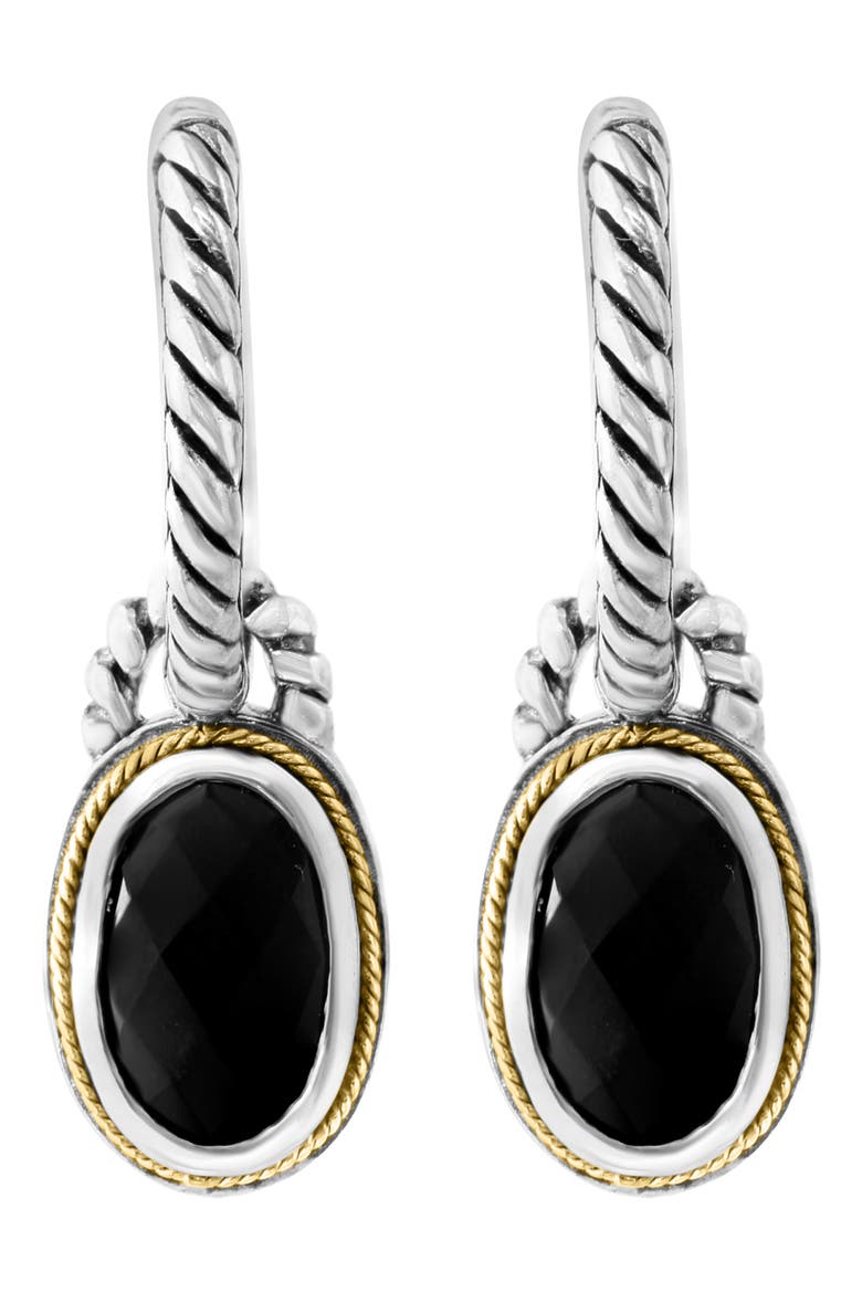 Onyx Drop Two-Tone Hoop Earrings, Alternate, color, BLACK