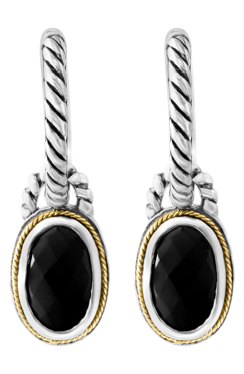EFFY Onyx Drop Two-Tone Hoop Earrings, Alternate, color, Black