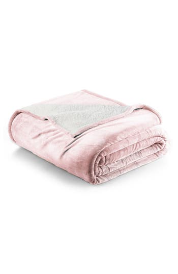 Woven & Weft Faux Shearling Fleece Throw Blanket In Pink