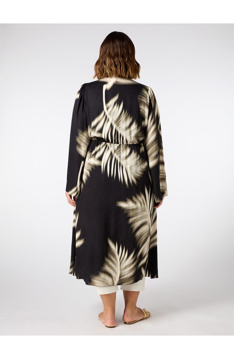 Live Unlimited Leaf Print Longline Drawstring Kimono, Alternate, color, Mono