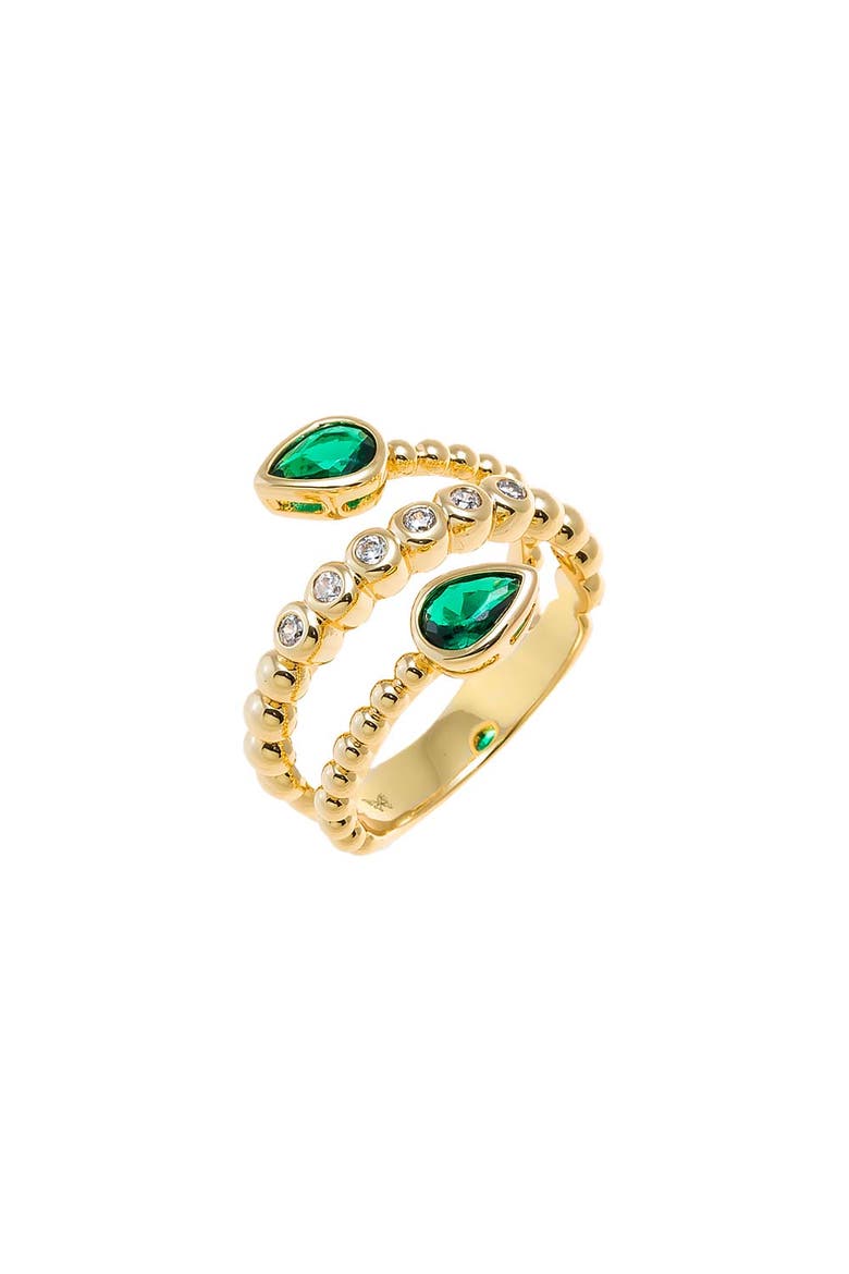 Colored CZ Double Teardrop Wrap Ring, Main, color, Emerald Green