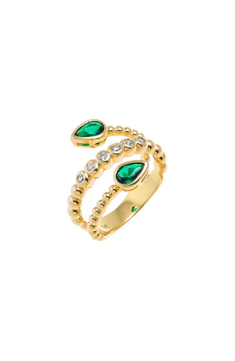 BY ADINA EDEN Colored CZ Double Teardrop Wrap Ring, Main, color, Emerald Green