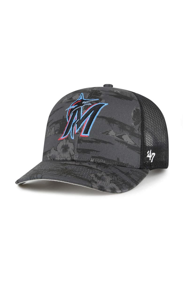 '47 Men's '47 Black Miami Marlins Fiji Trucker Adjustable Hat, Main, color, Black