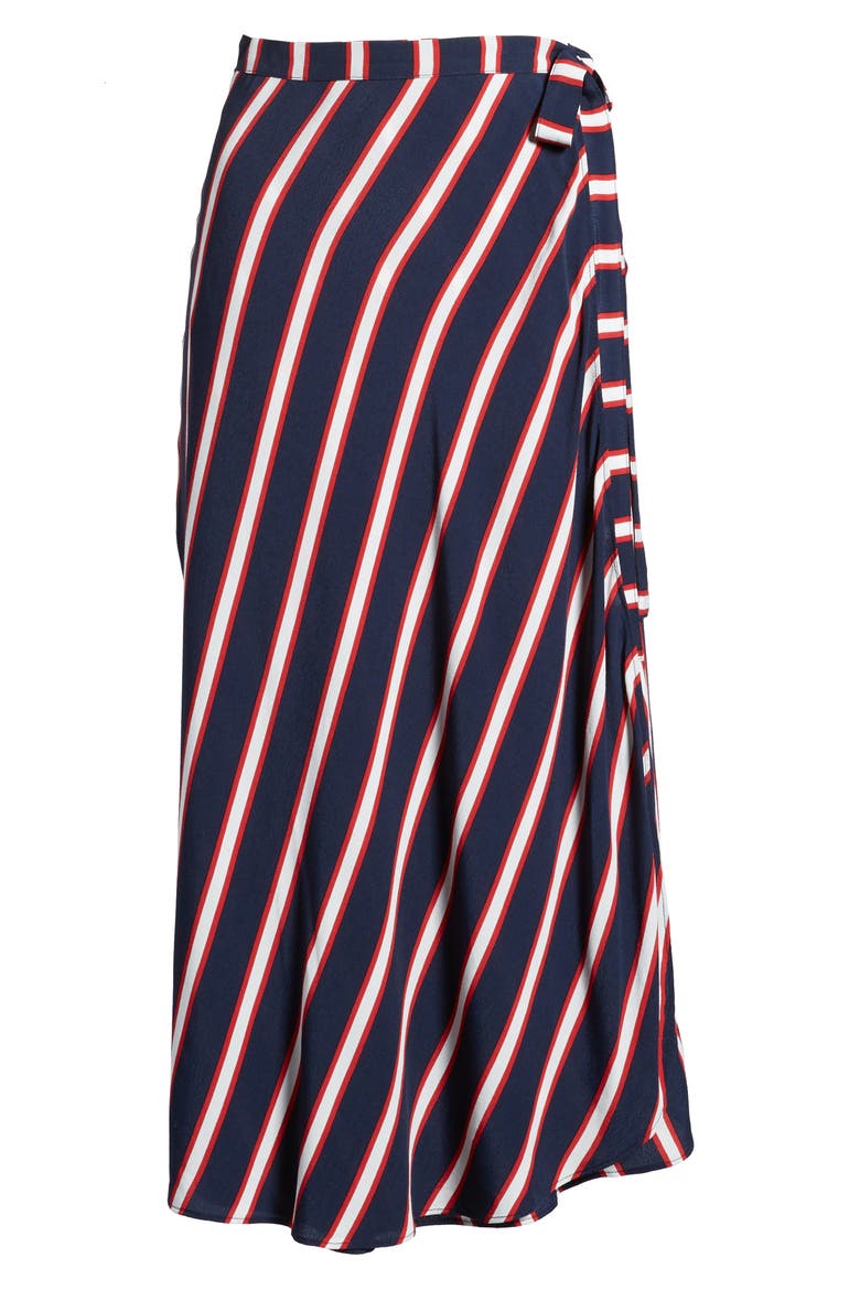Stripe Midi Wrap Skirt, Alternate, color, NAVY PEACOAT AWNING STRIPE